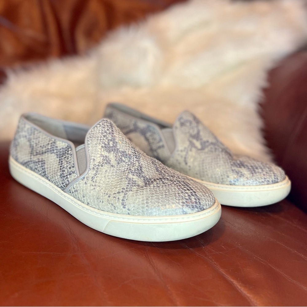 Cole Haan Silver and Gray Snakeskin Slip Ons - Picture 2 of 7